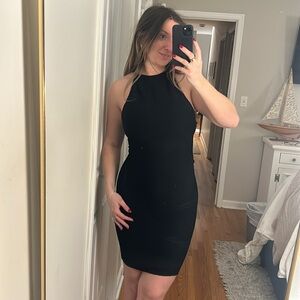 Halston Heritage Black stretch Crepe body con halter neck Dress!